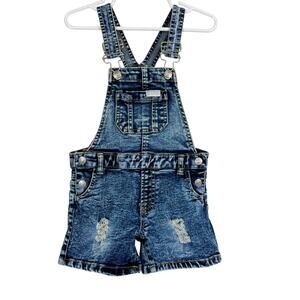7 For All Mankind Girls Denim Shortalls Overalls Blue Distressed - 2T 2